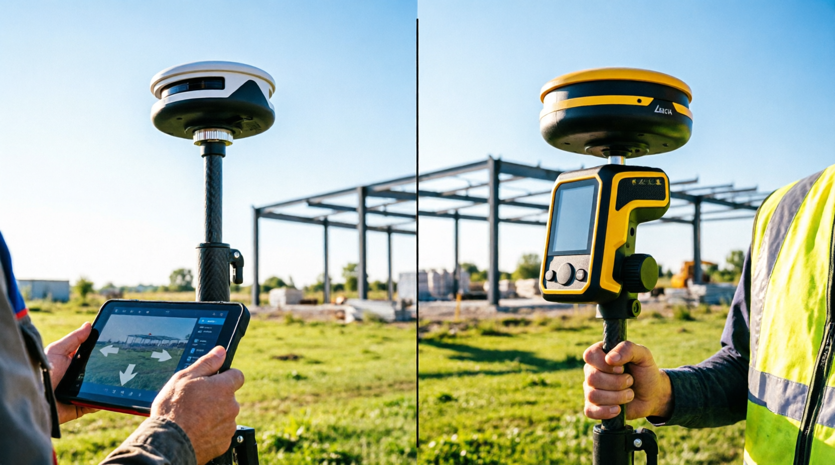 FJD Trion V10A срещу Leica GS18 T GNSS приемник сравнение на строителен обект