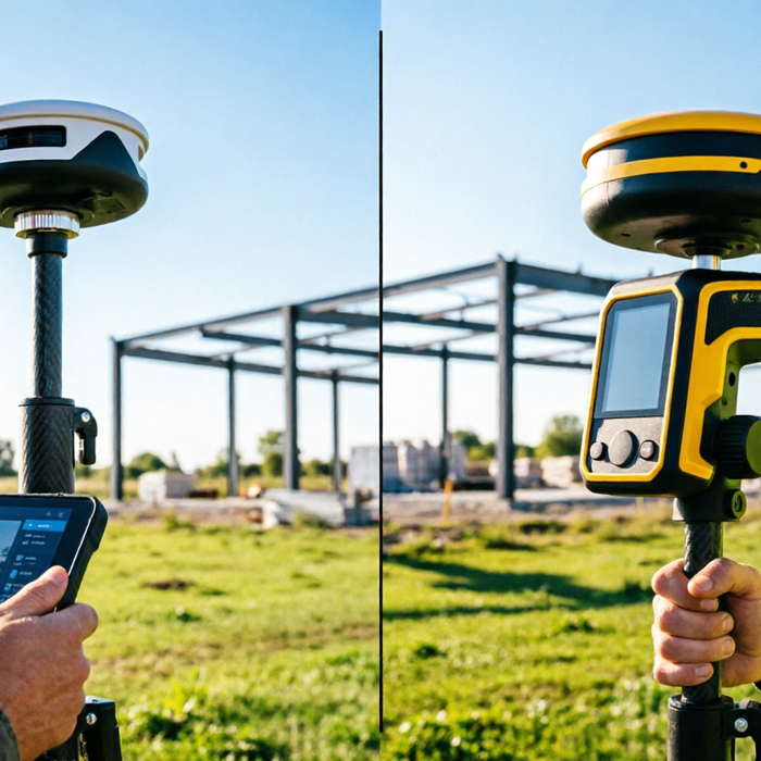 FJD Trion V10A срещу Leica GS18 T GNSS приемник сравнение на строителен обект